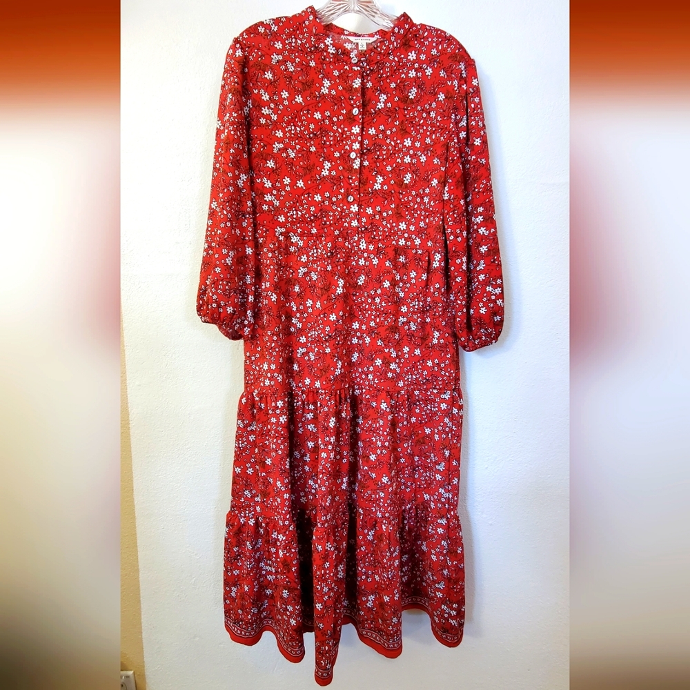 L Max Studio Floral Orange Boho Midi Dress